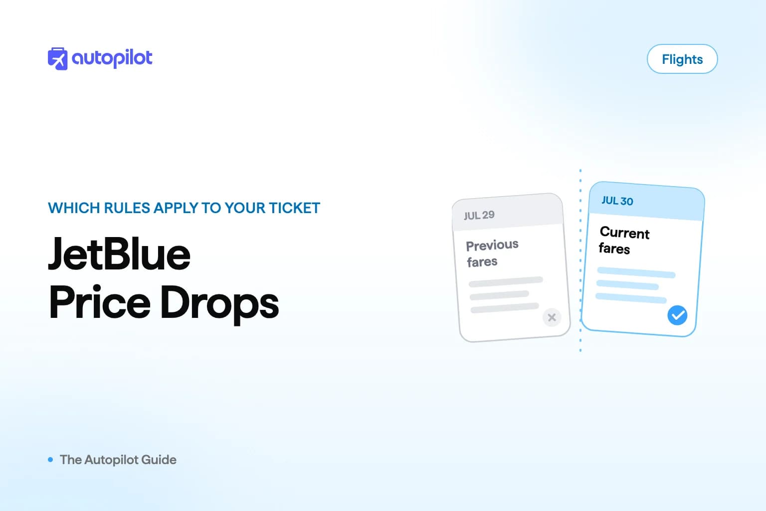 Illustration of a JetBlue fare falling after booking and the travel credit that comes back to the traveler