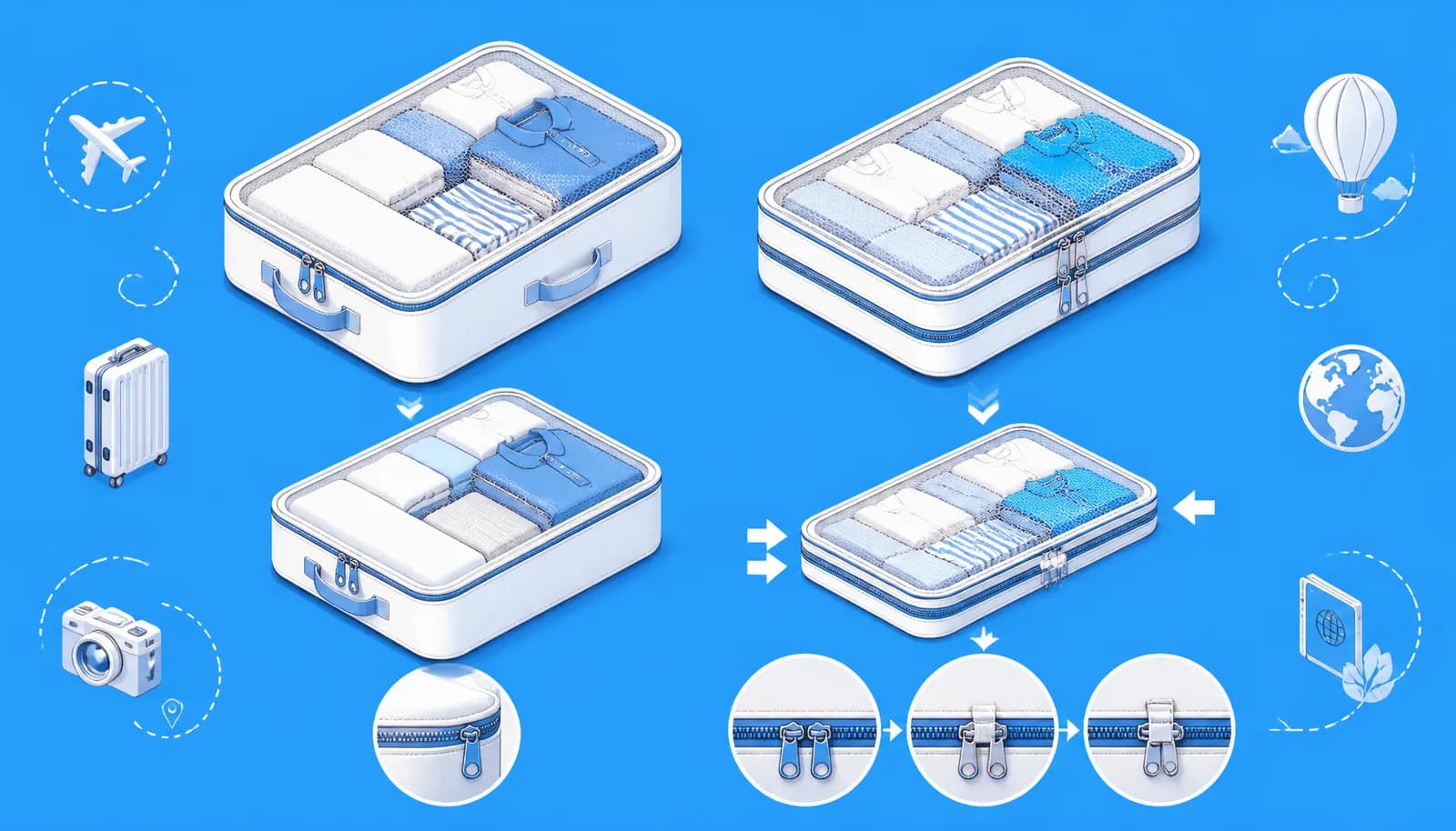 Illustration showing common packing cube mistakes to avoid