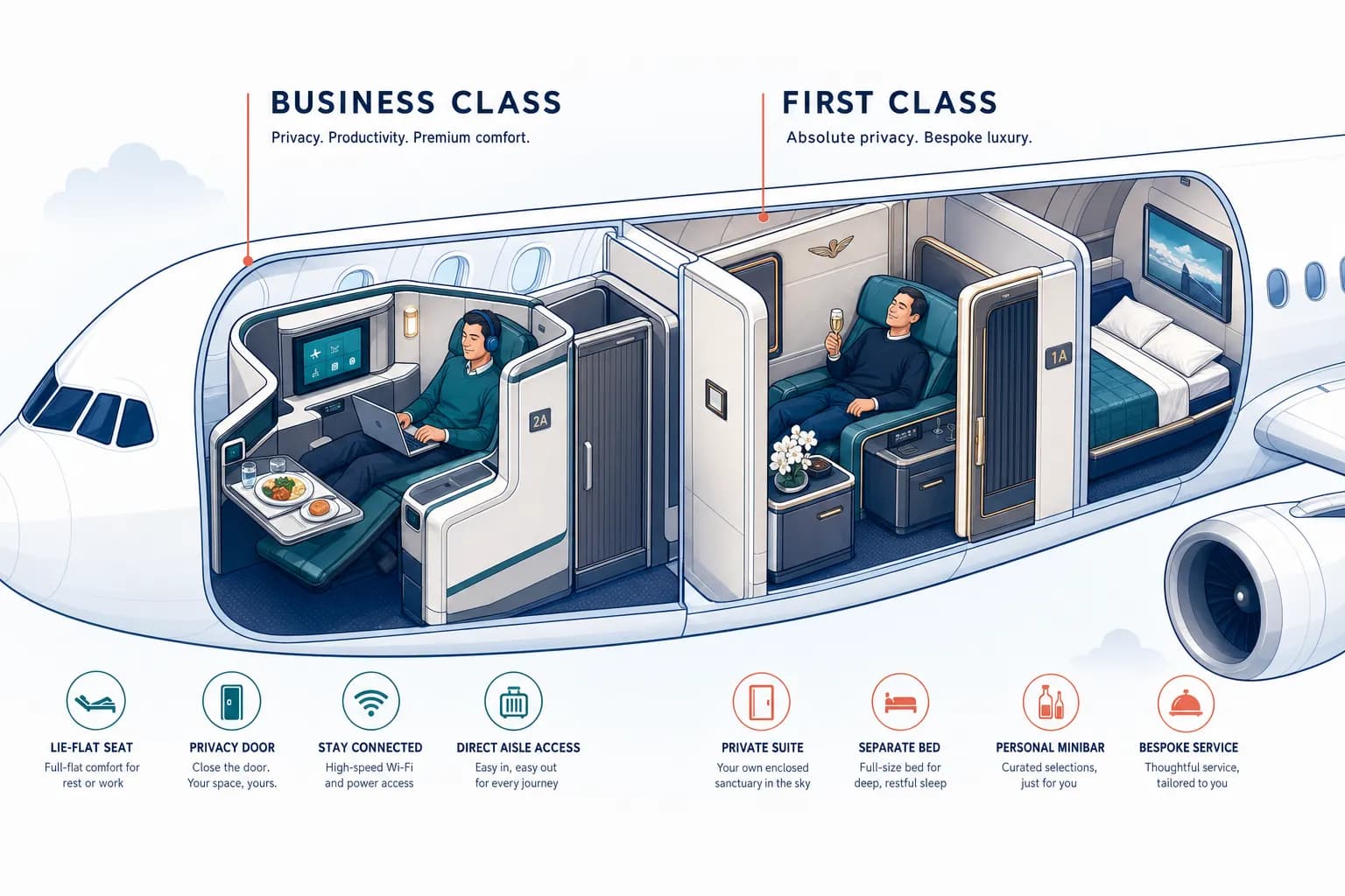 First Class vs Business Class: What You Actually Get (and When It's Worth It)