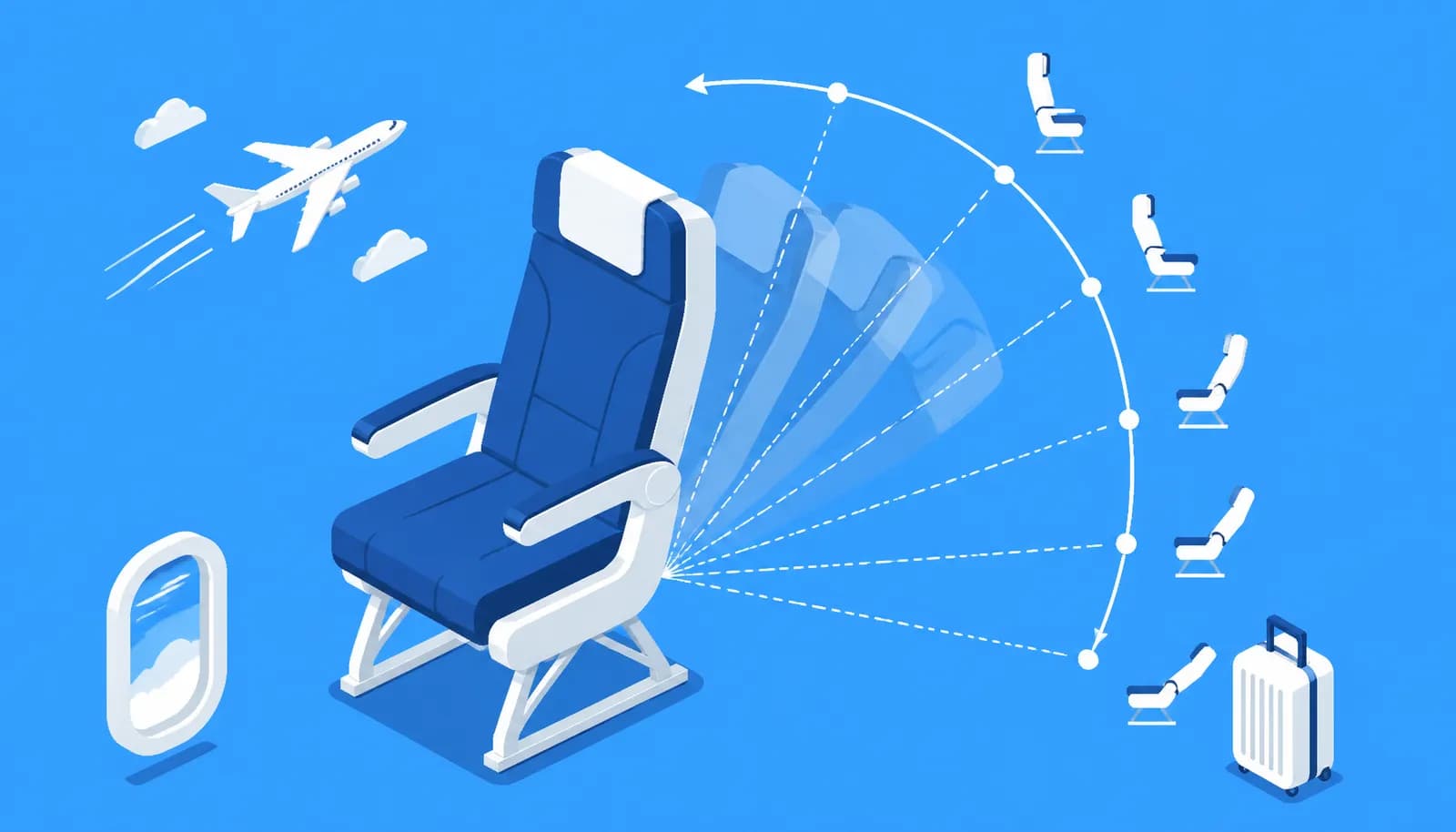 Infographic showing airplane seat recline angles from 2 to 4 inches across major airlines in economy class