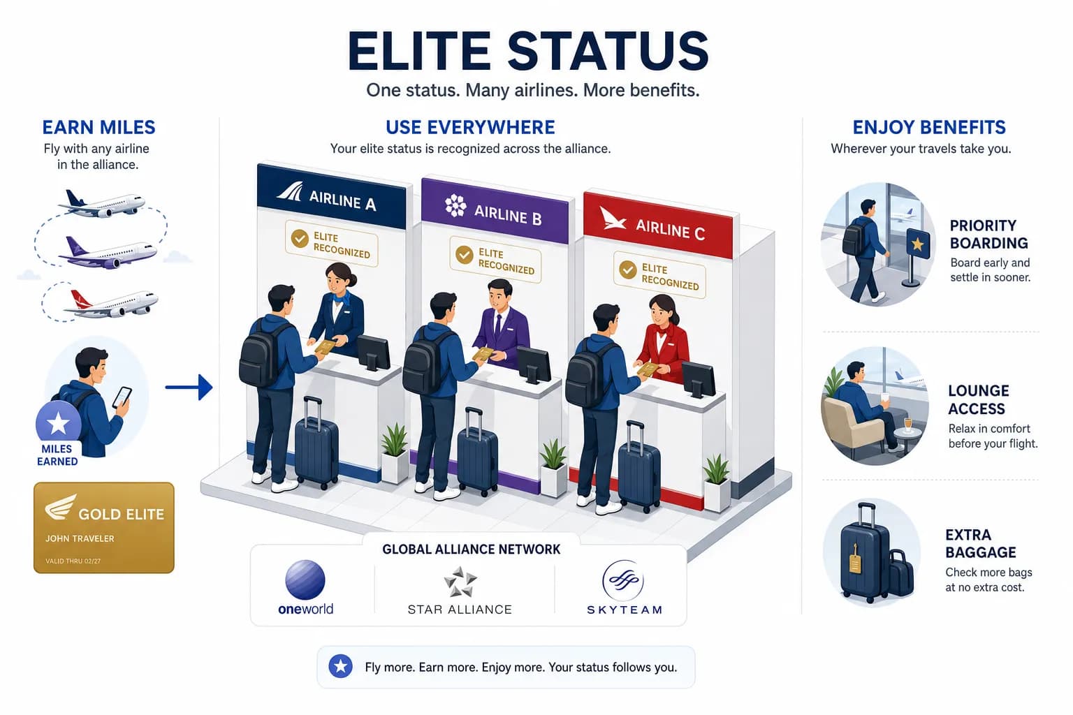 How frequent flyer elite status works across airline alliances