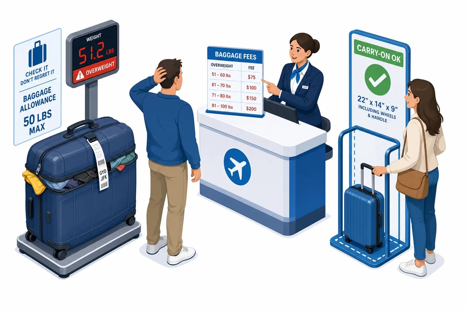 Overweight luggage fees at airport check-in